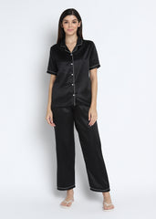 Ultra Soft Black Modal Satin Short Sleeve Women's Night Suit - Shopbloom