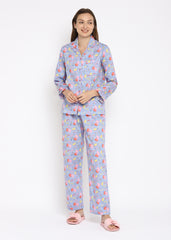 Peppa Crown Print Long Sleeve Women's Night Suit - Shopbloom