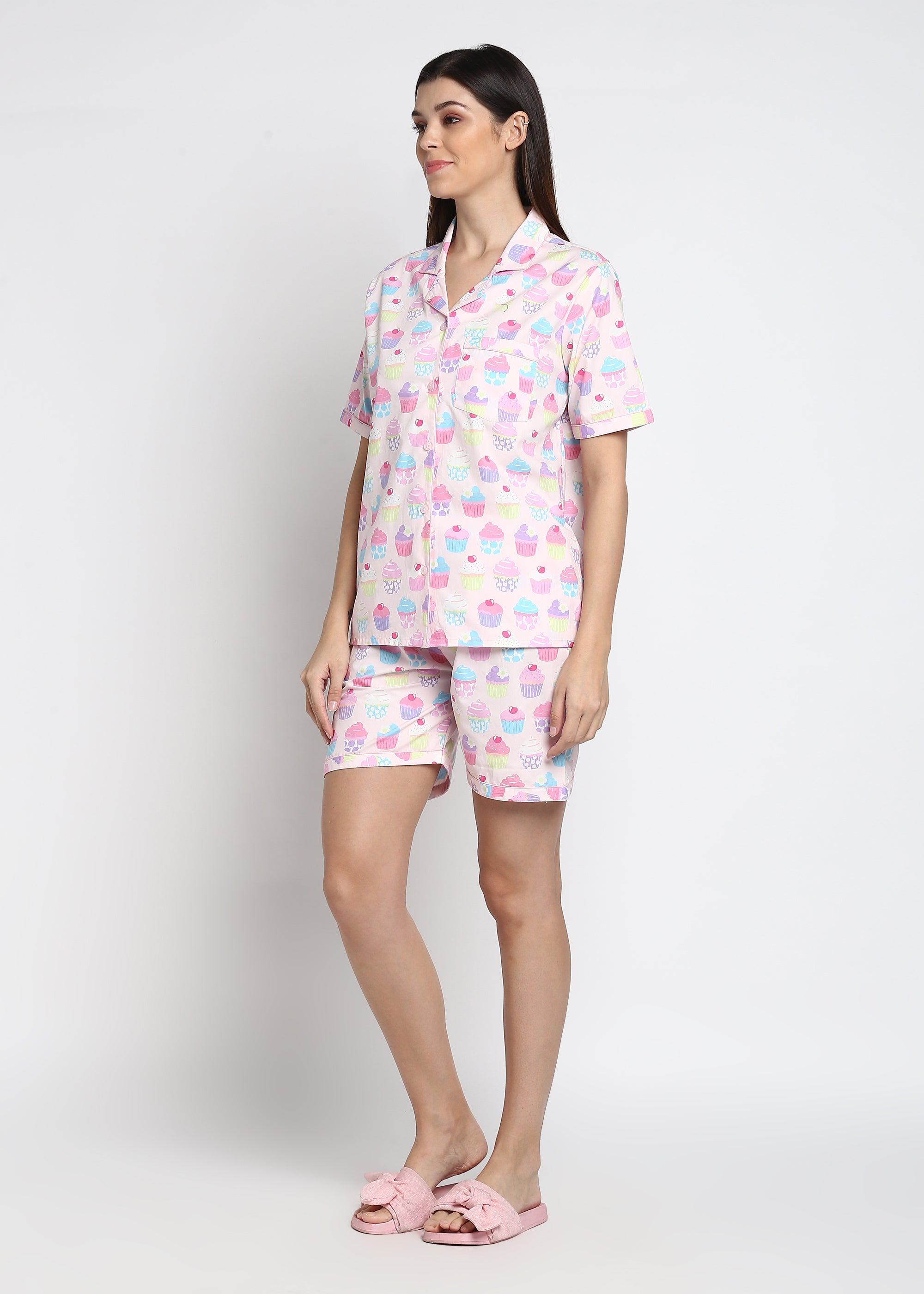 Cupcake Print Shirt & Shorts Women's Set - Shopbloom
