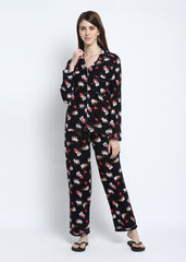 I Love You Print Cotton Flannel Long Sleeve Women's Night Suit - Shopbloom