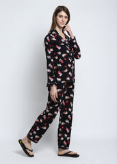 I Love You Print Cotton Flannel Long Sleeve Women's Night Suit - Shopbloom