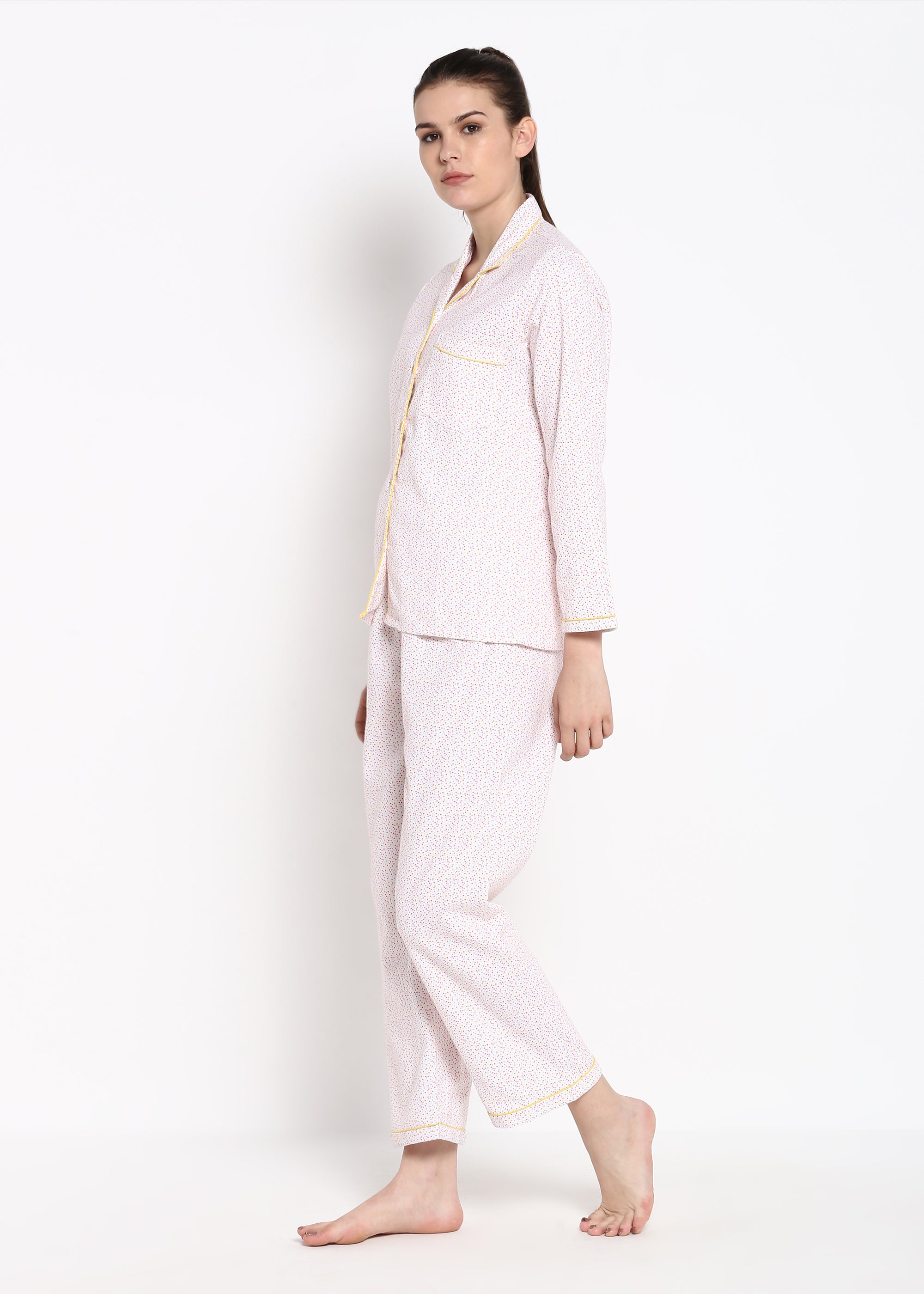 Colorful Dot Print Long Sleeve Women's Night Suit - Shopbloom