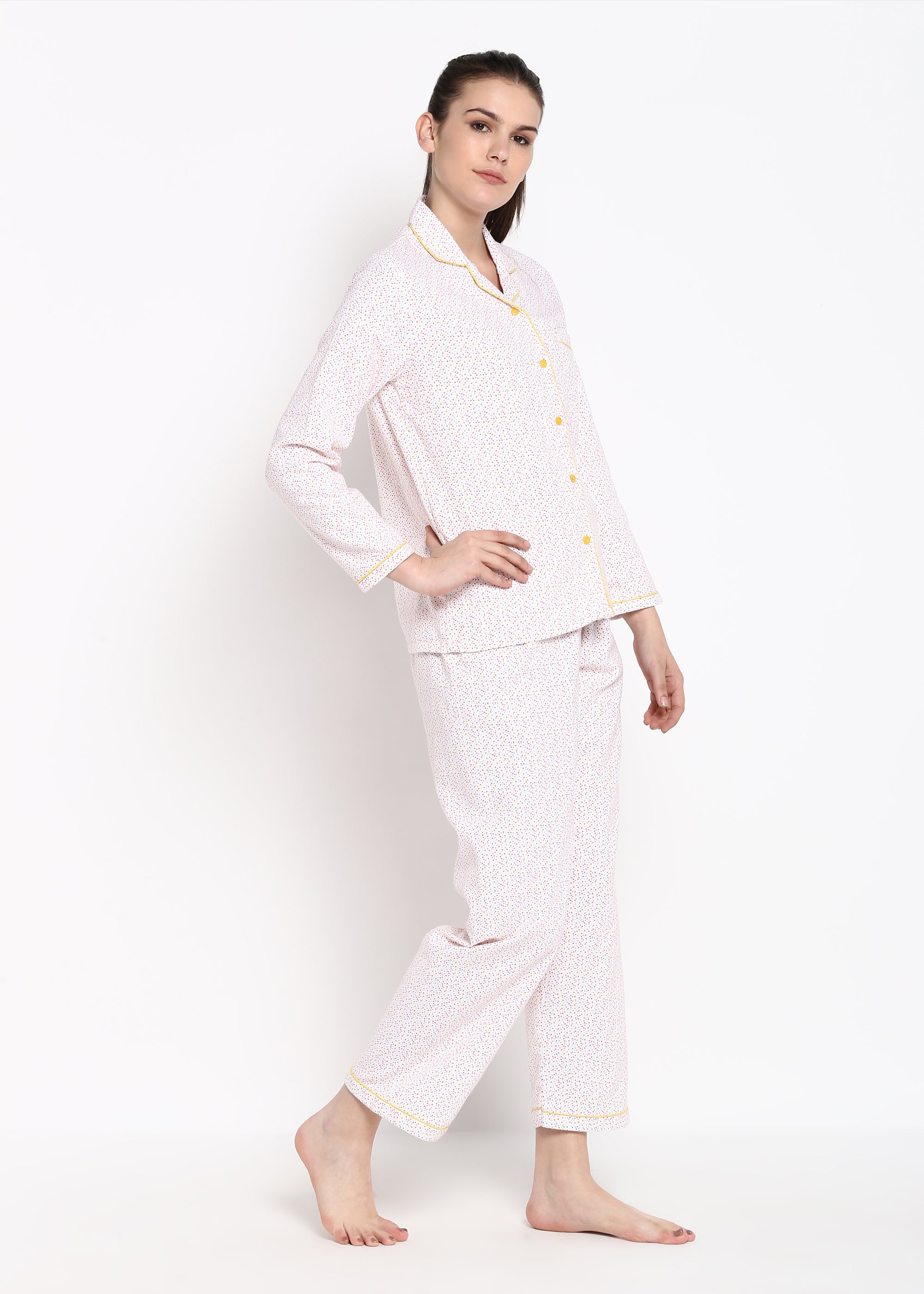 Colorful Dot Print Long Sleeve Women's Night Suit - Shopbloom