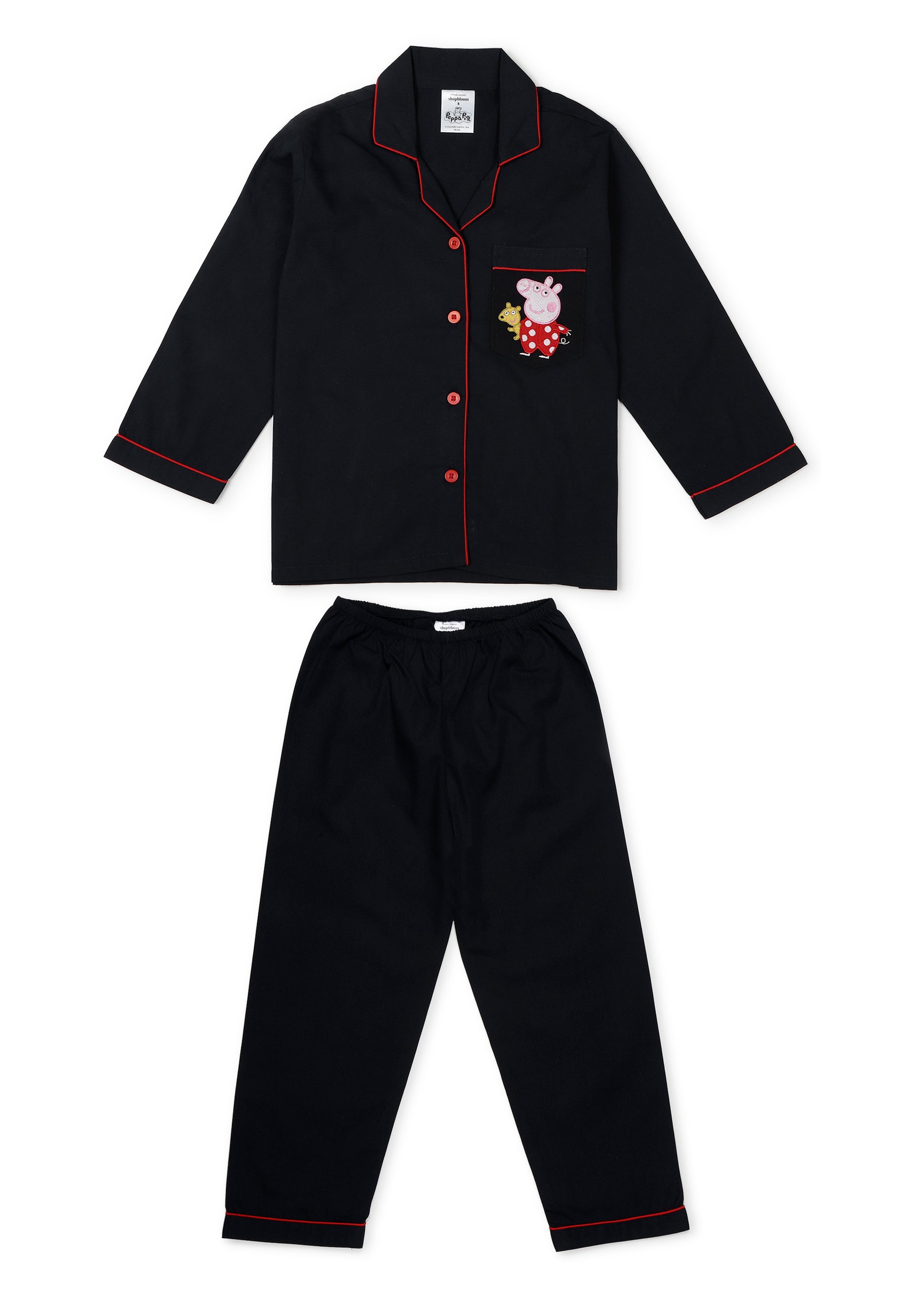Peppa Pig Embroidered Pocket Long Sleeve Kids Night Suit - Shopbloom