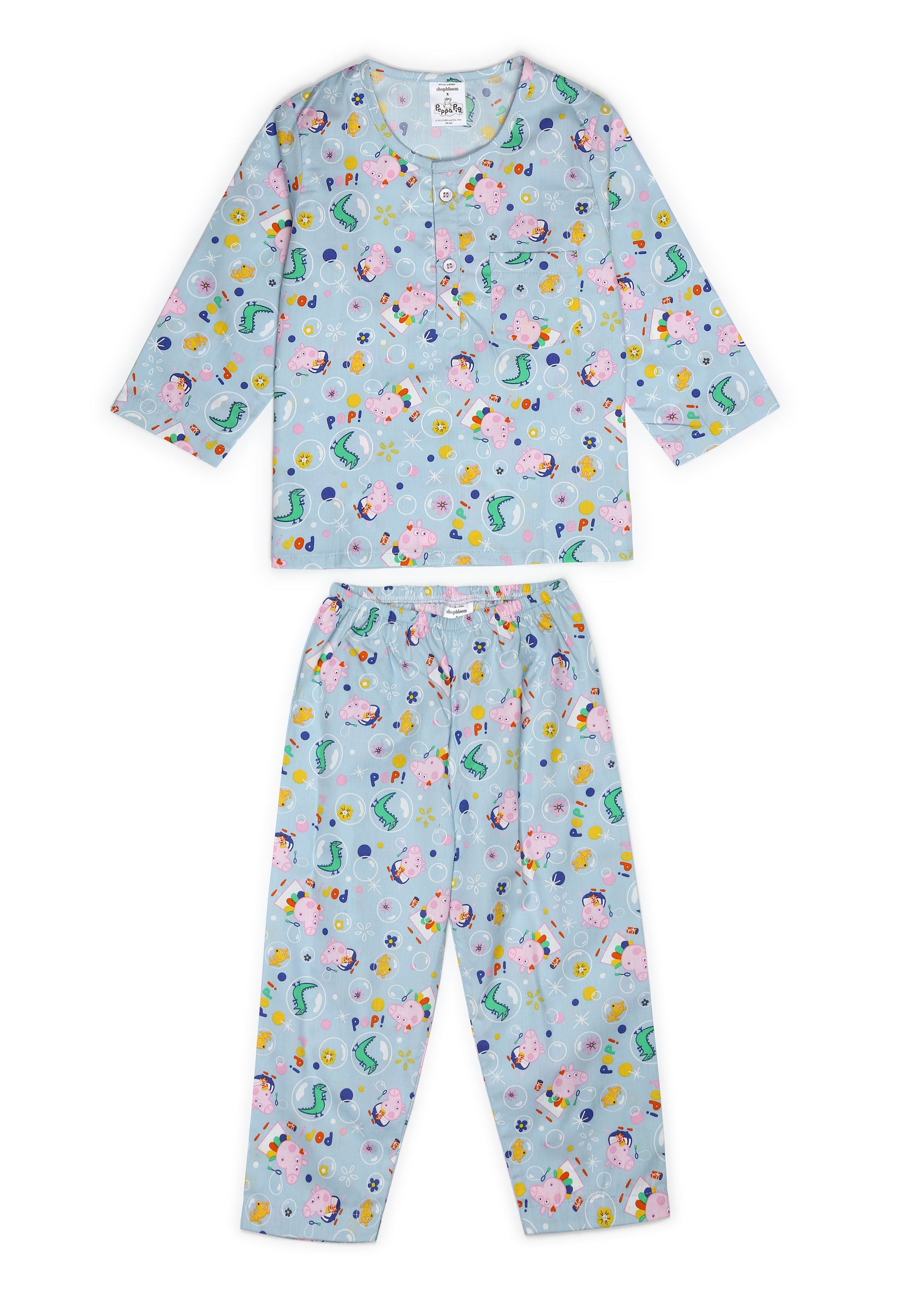 Peppa and George Print Round Neck Long Sleeve Kids Night Suit - Shopbloom