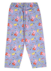 Peppa Crown Print Round Neck Long Sleeve Kids Night Suit - Shopbloom