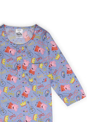 Peppa Crown Print Round Neck Long Sleeve Kids Night Suit - Shopbloom
