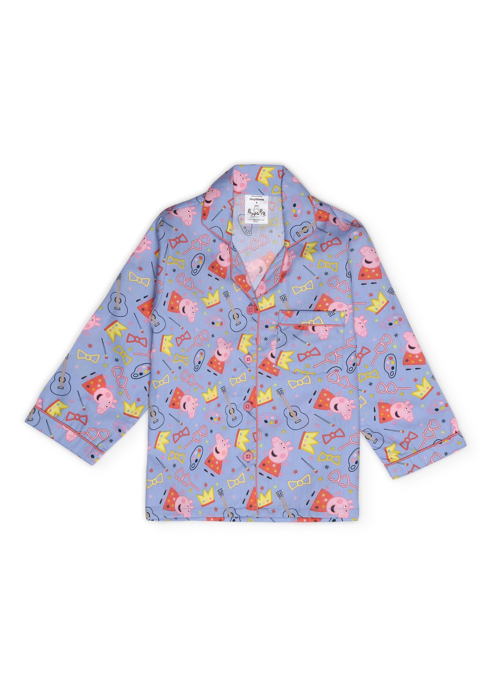 Peppa Crown Print Long Sleeve Kids Night Suit - Shopbloom