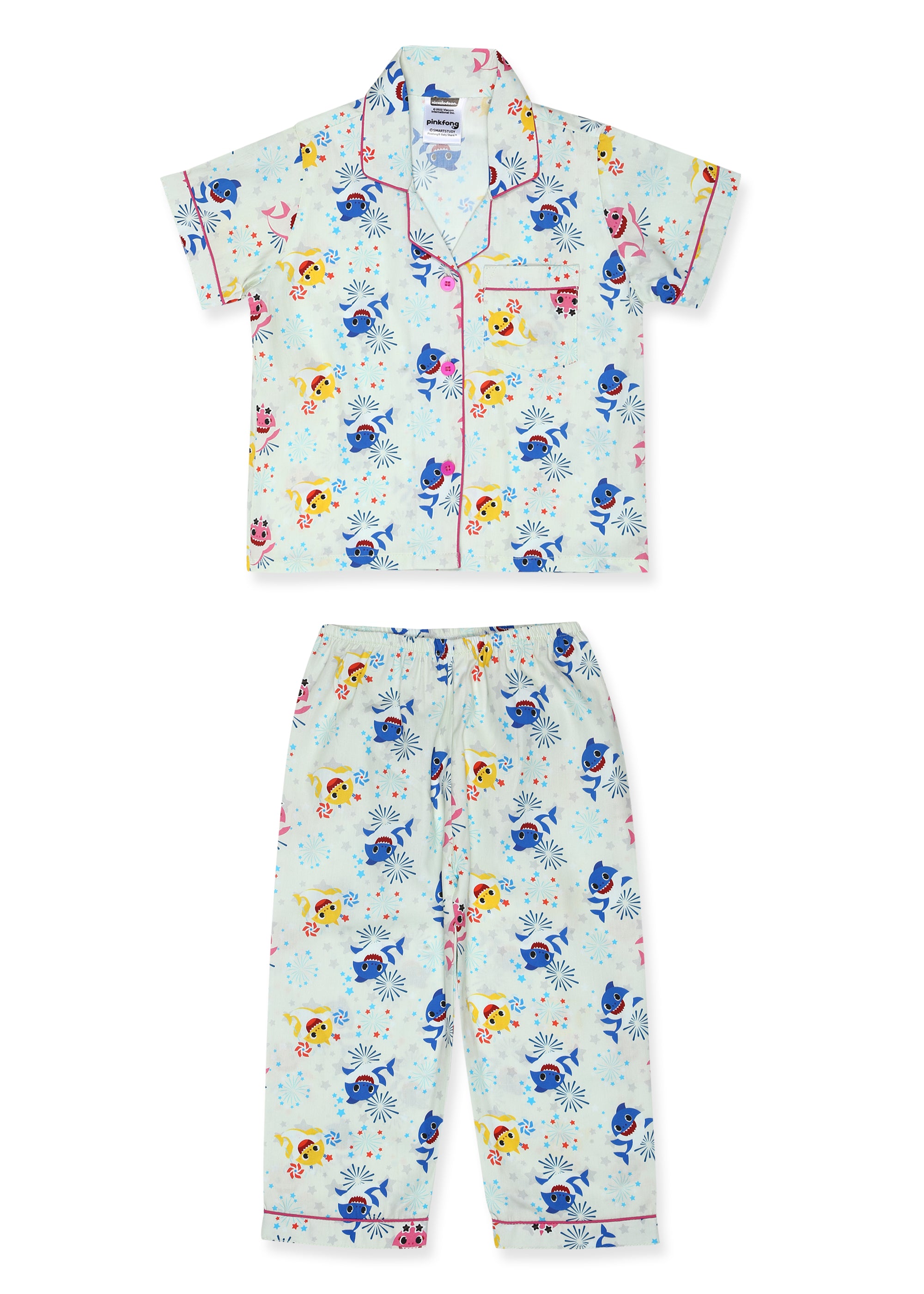 Stars and Sharks Forever Print Short Sleeve Kids Night Suit - Shopbloom
