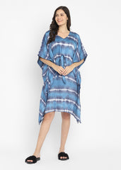 Ultra Soft Blue Tie-Dye Modal Satin Women's Kaftan Dress - Shopbloom