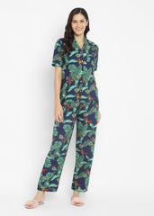 Tropical Forest Print Short Sleeve Women's Night Suit - Shopbloom