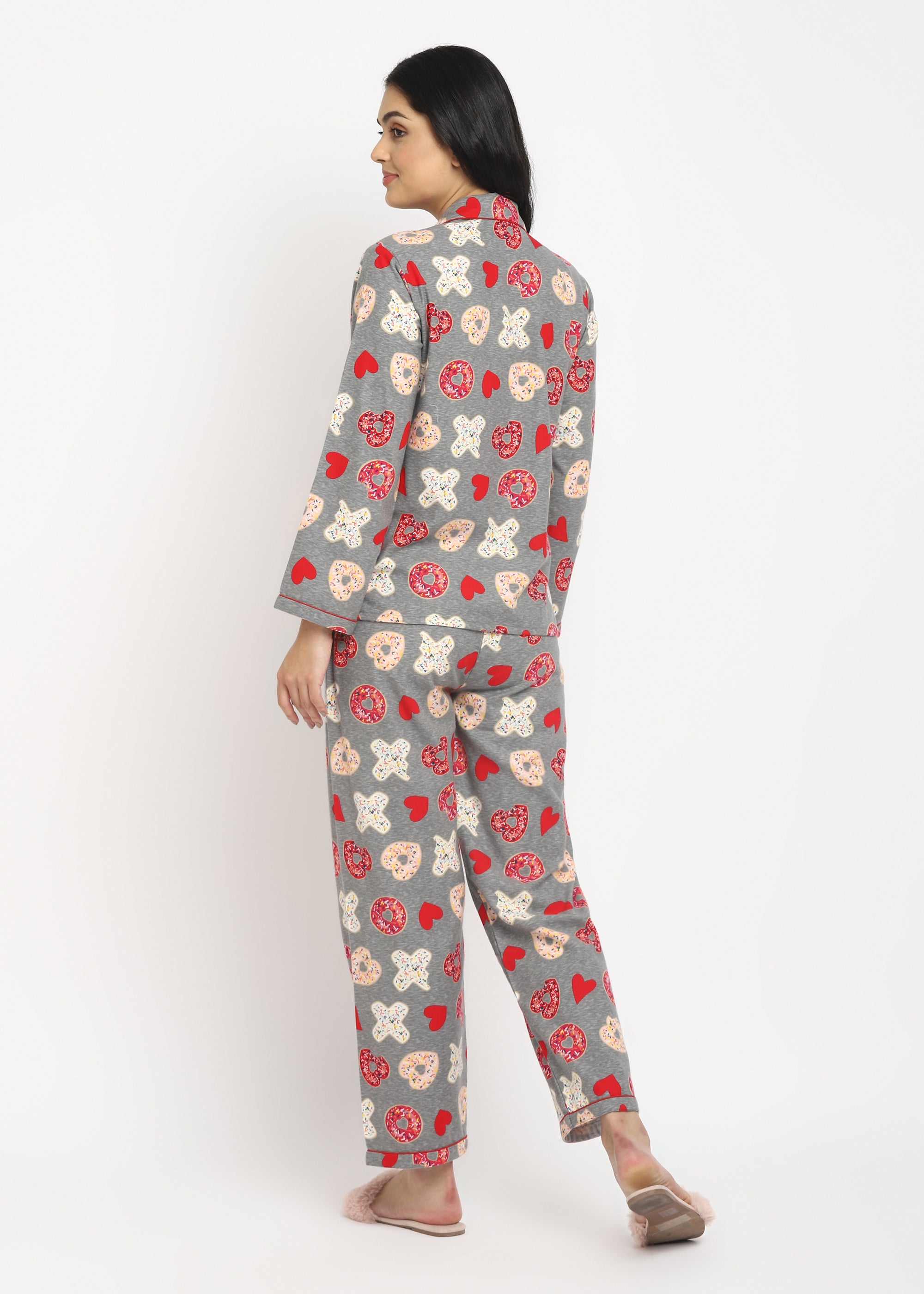 Xoxo Print Cotton Flannel Long Sleeve Women's Night Suit - Shopbloom