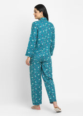 Dog Lover Print Cotton Flannel Long Sleeve Women's Night Suit - Shopbloom
