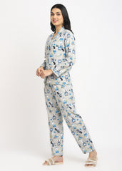 Dogs Print Cotton Flannel Long Sleeve Women's Night Suit - Shopbloom