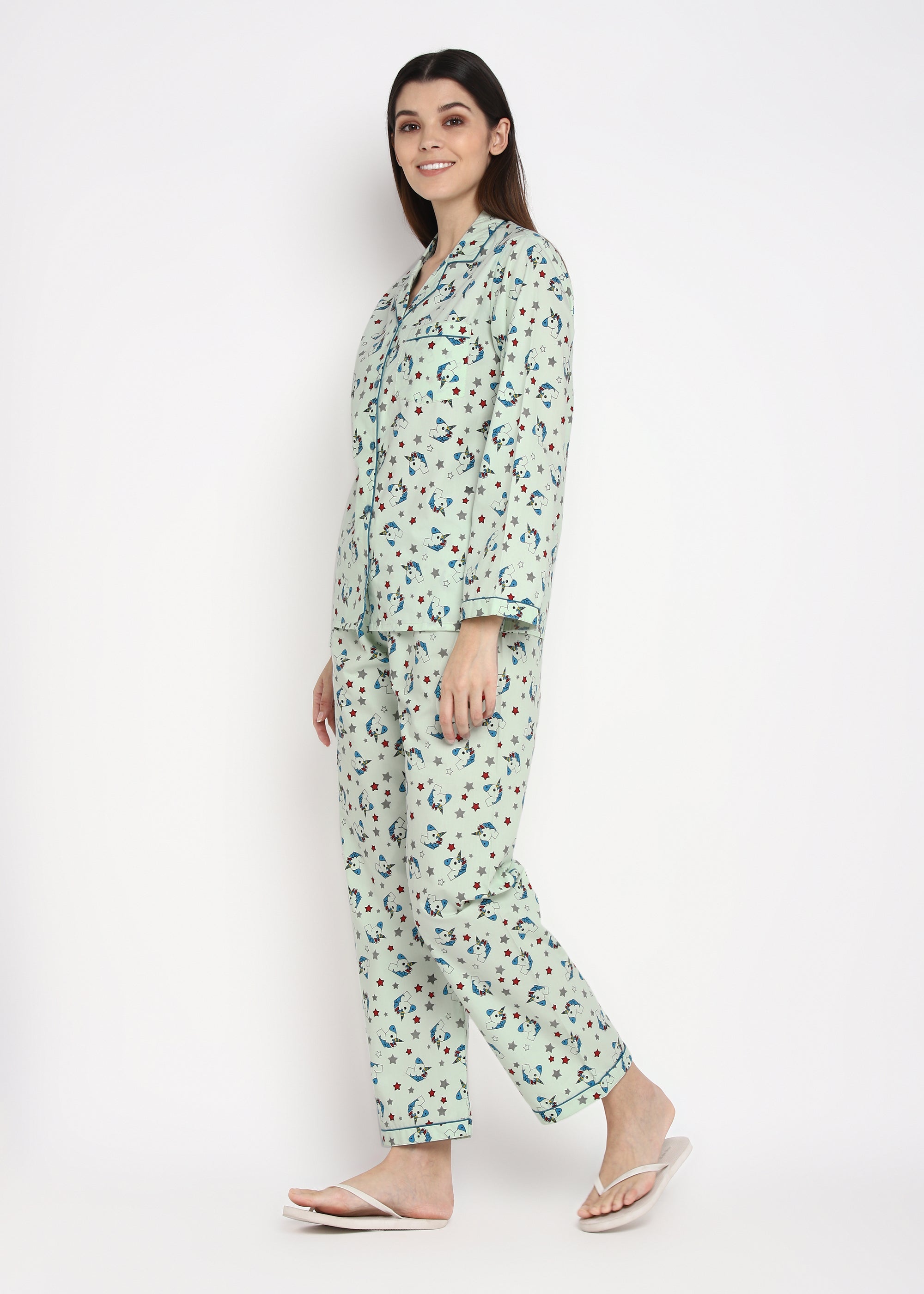 Unicorn Star Print Long Sleeve Women's Night Suit - Shopbloom