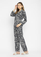 Snowflake Print Long Sleeve Women's Night Suit - Shopbloom