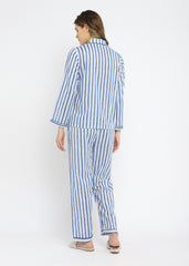 Blue Stripes Long Sleeve Women's Night Suit - Shopbloom