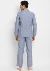 Strips Blue Cotton Men's Night Suit - Shopbloom