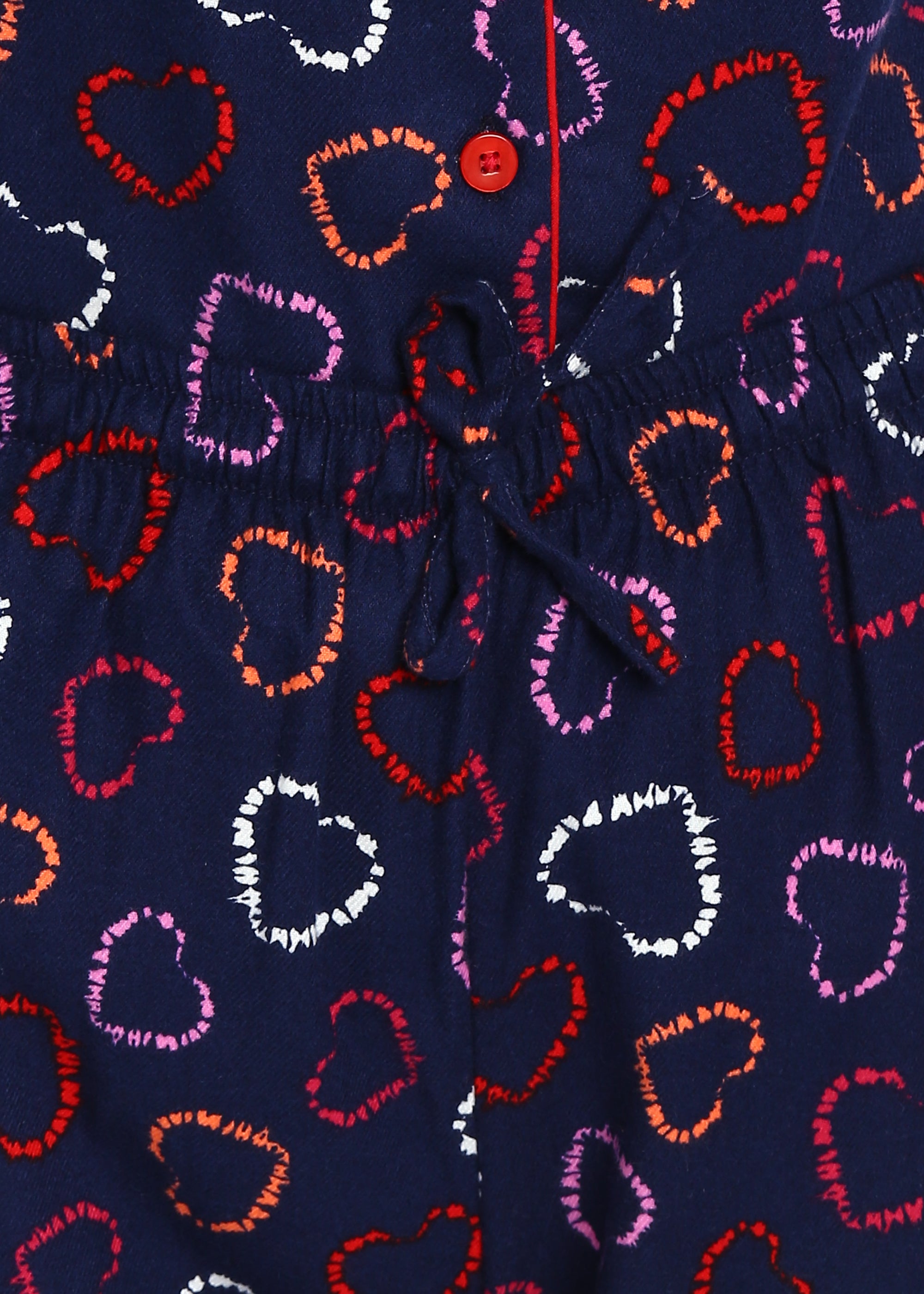 Hearts Print Cotton Flannel Long Sleeve Women's Night Suit - Shopbloom