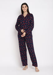 Cherry Land Print Long Sleeve Women's Night Suit - Shopbloom