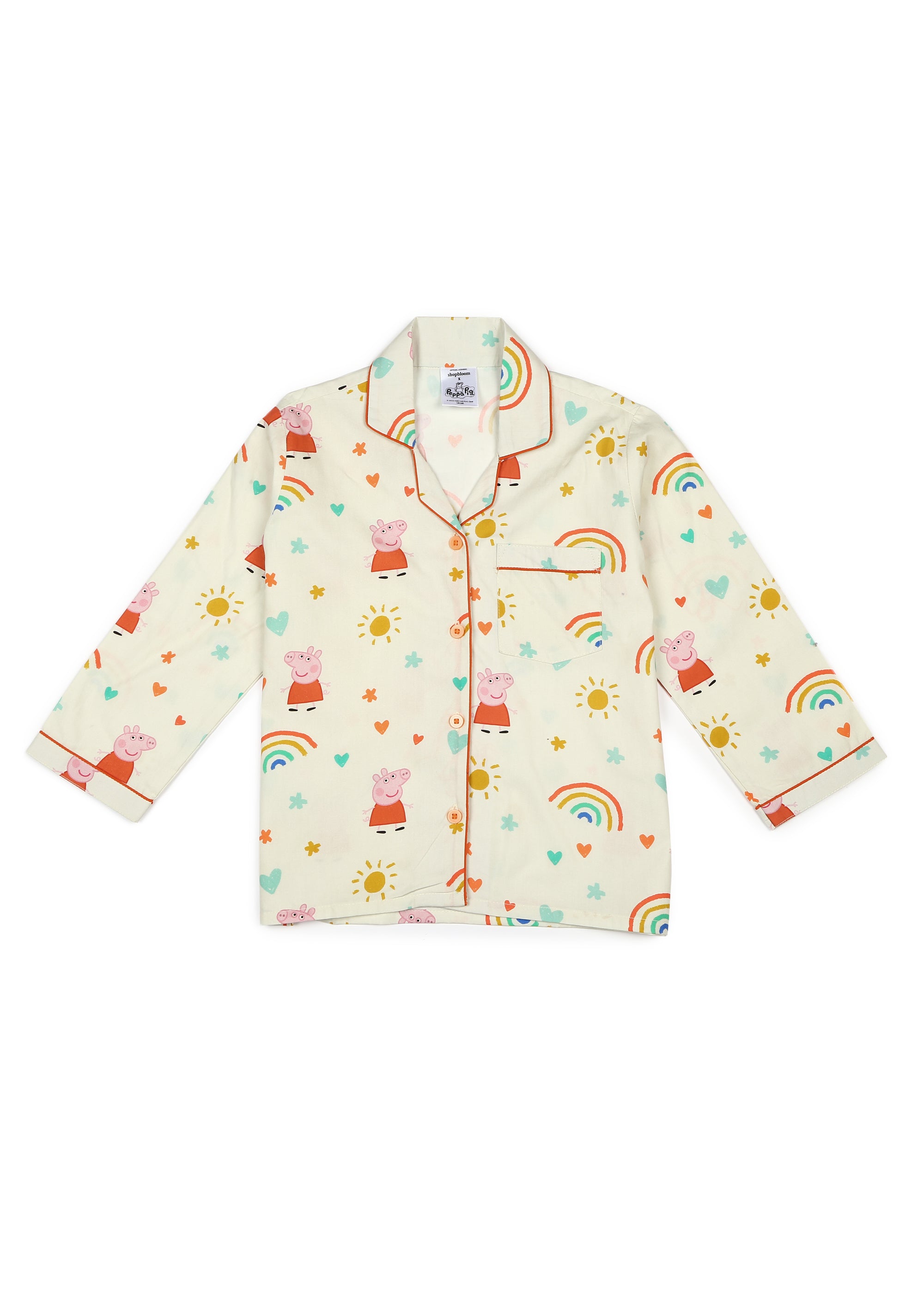 Peppa Pig Rainbow Print Long Sleeve Kids Night Suit - Shopbloom