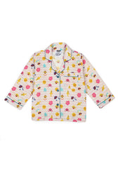 Baby Shark Pink Horizontal Print Long Sleeve Kids Night Suit - Shopbloom