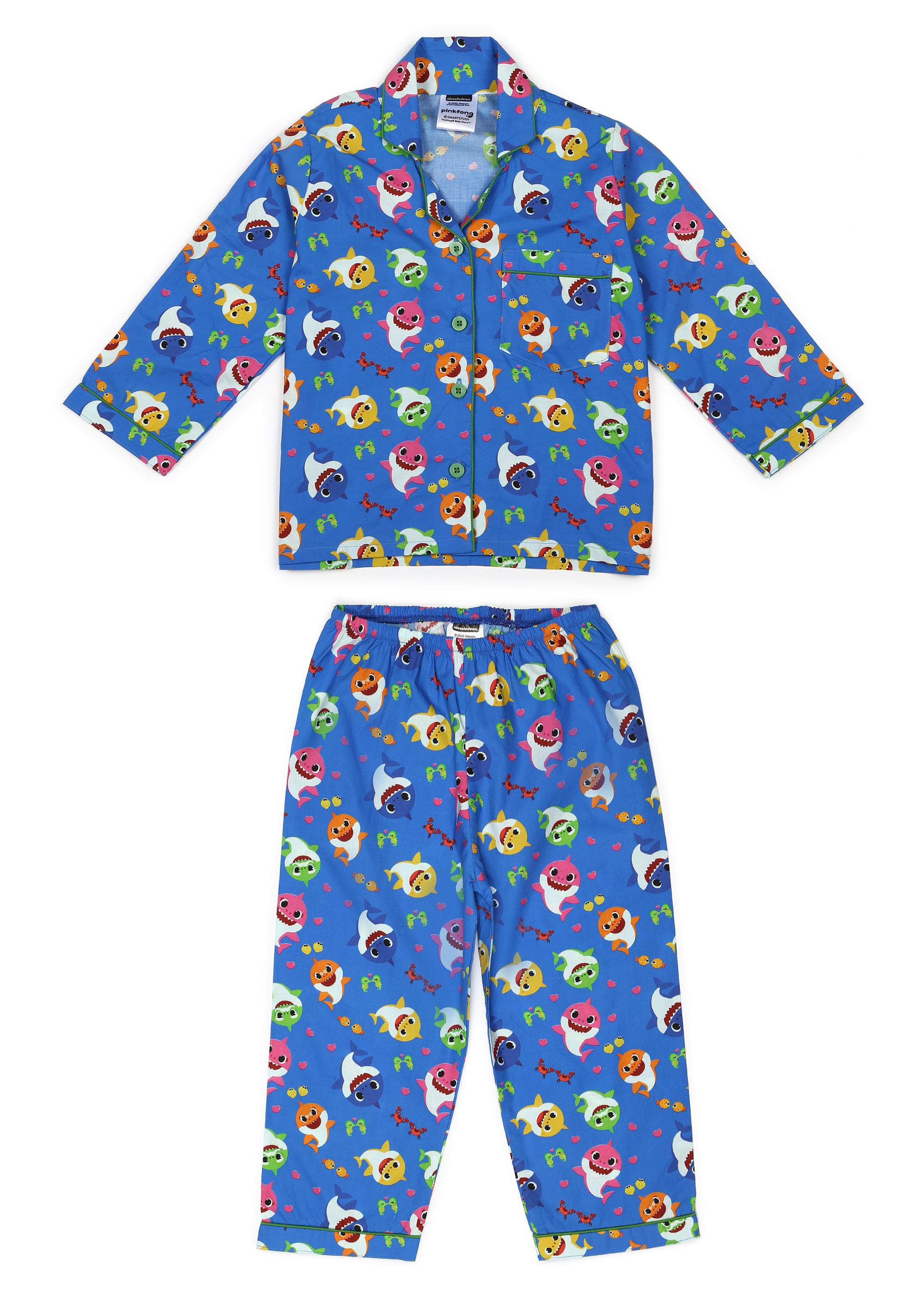 Baby Shark Blue Print Long Sleeve Kids Night Suit - Shopbloom