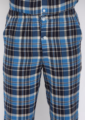 Blue Checkered Print Cotton Flannel Long Sleeve Men's Night Suit - Shopbloom