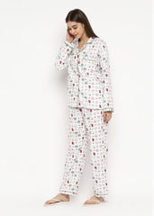 Christmas Spirit Print Cotton Flannel Long Sleeve Women's Night Suit - Shopbloom