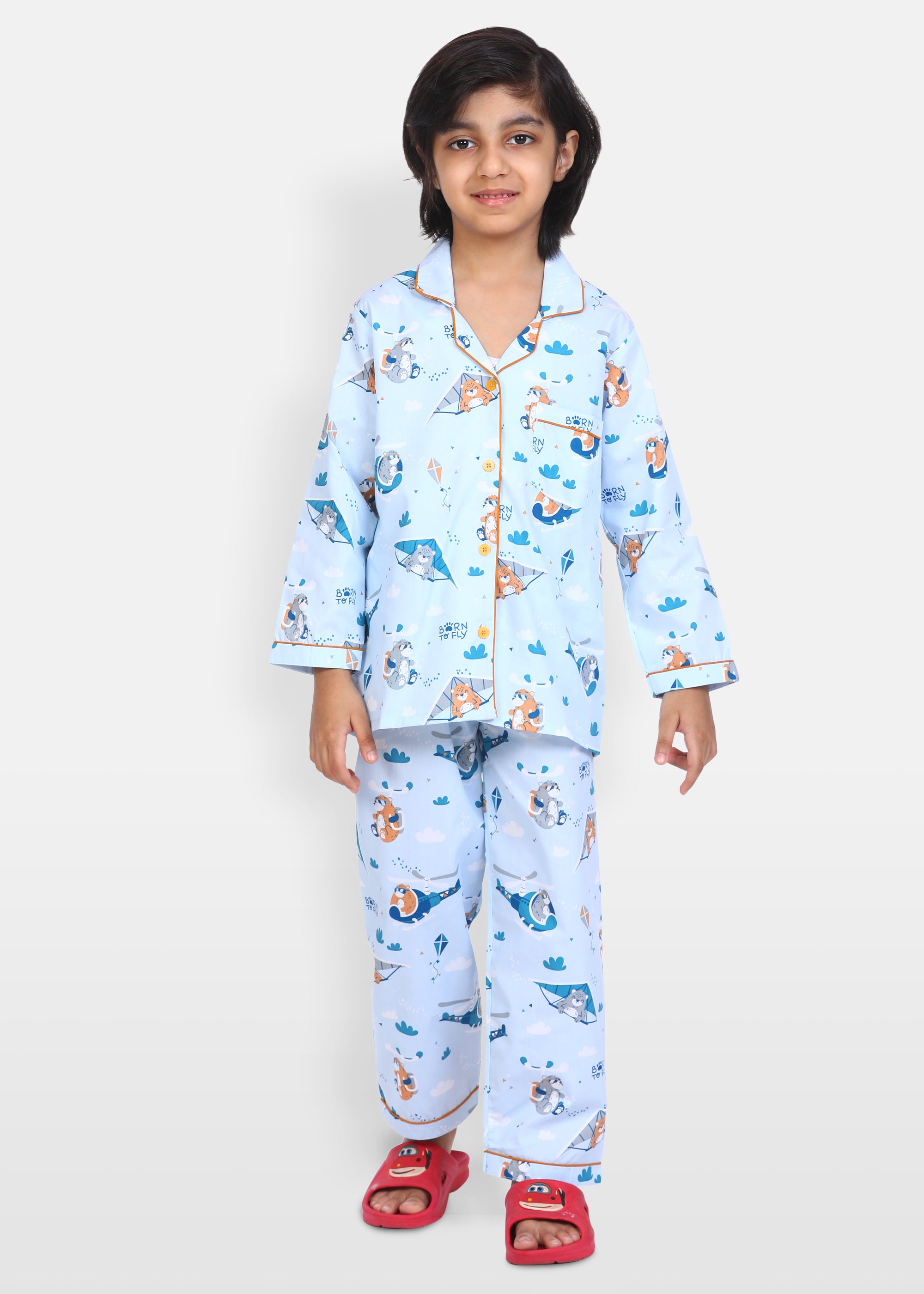 Born to Fly Print Long Sleeve Kids Night Suit - Shopbloom