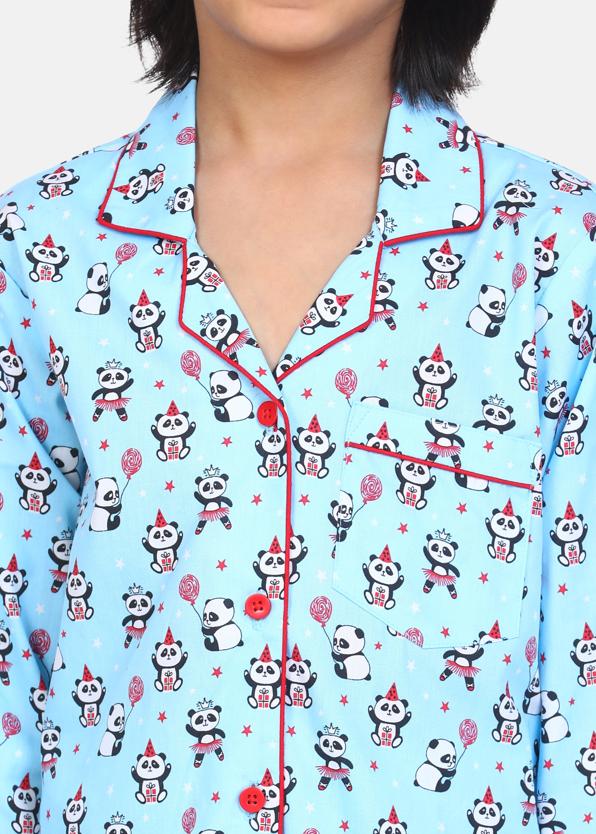 Playful Panda Print Long Sleeve Kids Night Suit - Shopbloom
