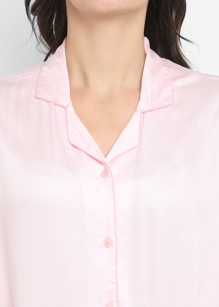 Ultra Soft Baby Pink Modal Satin Long Sleeve Women's Night Suit - Shopbloom