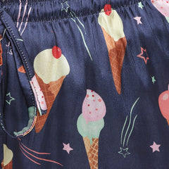 Ice Cream Print Satin Shirt and Shorts Women's Set - Shopbloom
