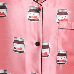 Nutella Print Satin Shirt and Shorts Women's Set - Shopbloom