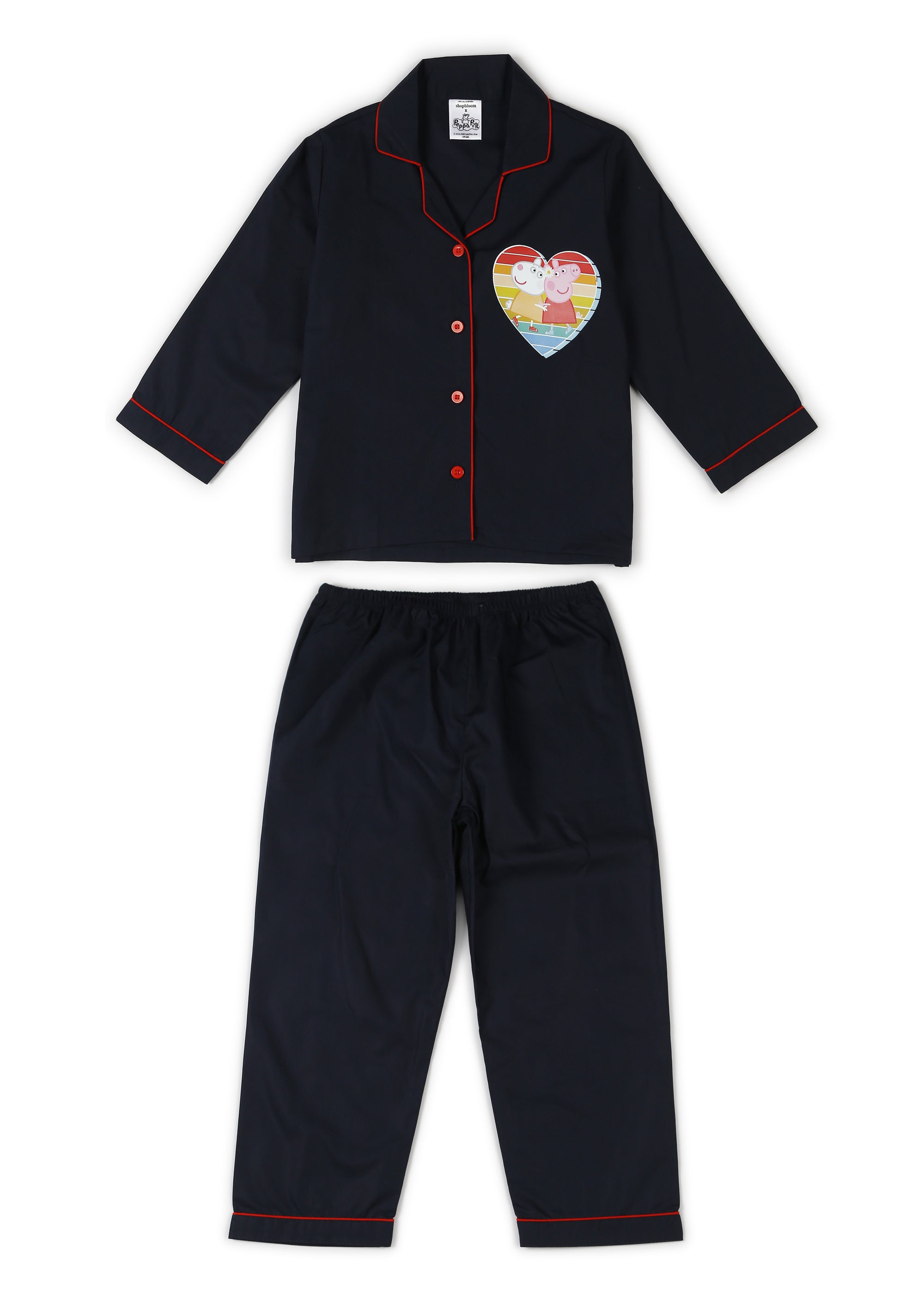 Peppa Heart Print Long Sleeve Kids Night Suit - Shopbloom
