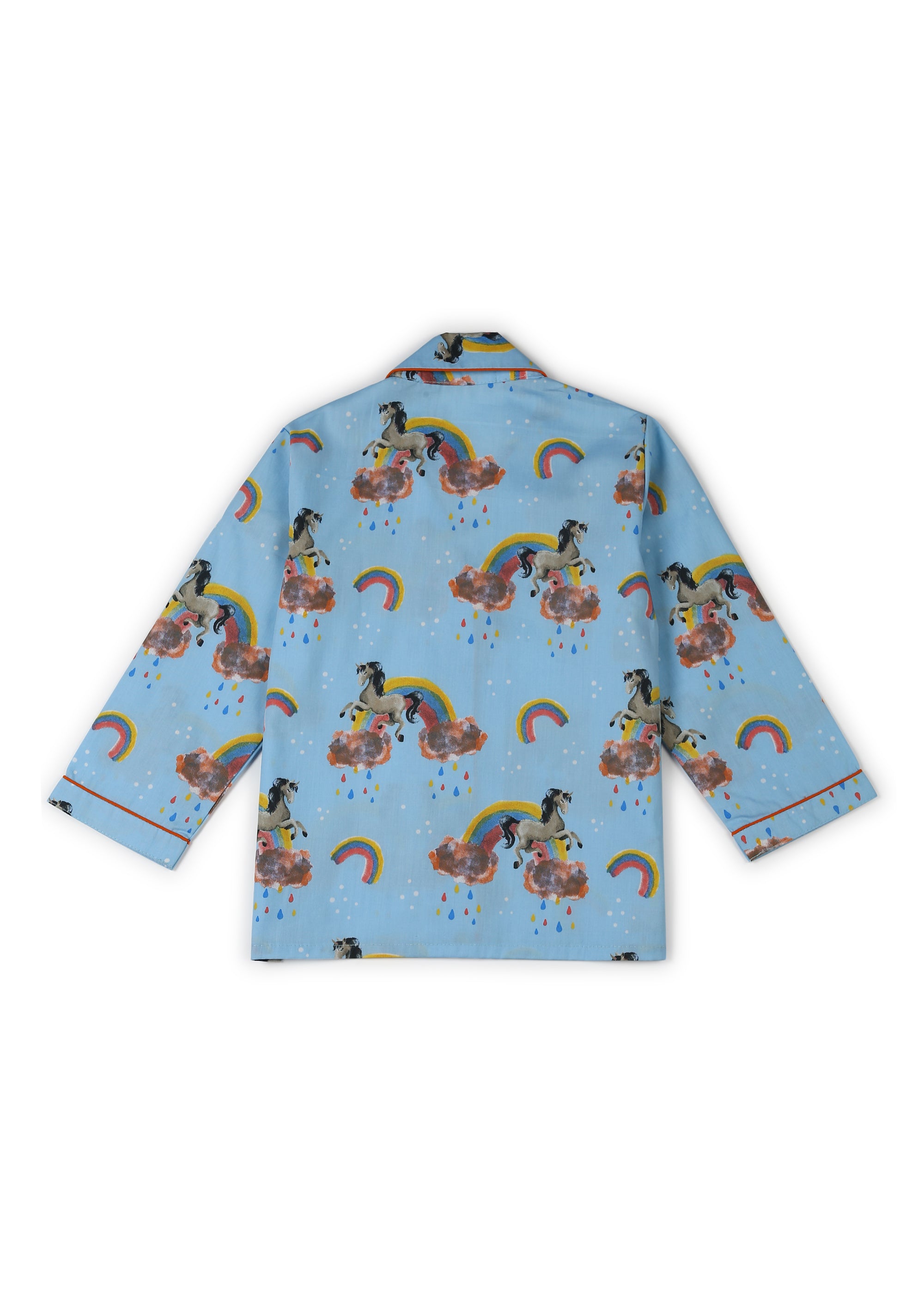 Blue Unicorn Print Long Sleeve Kids Night Suit - Shopbloom