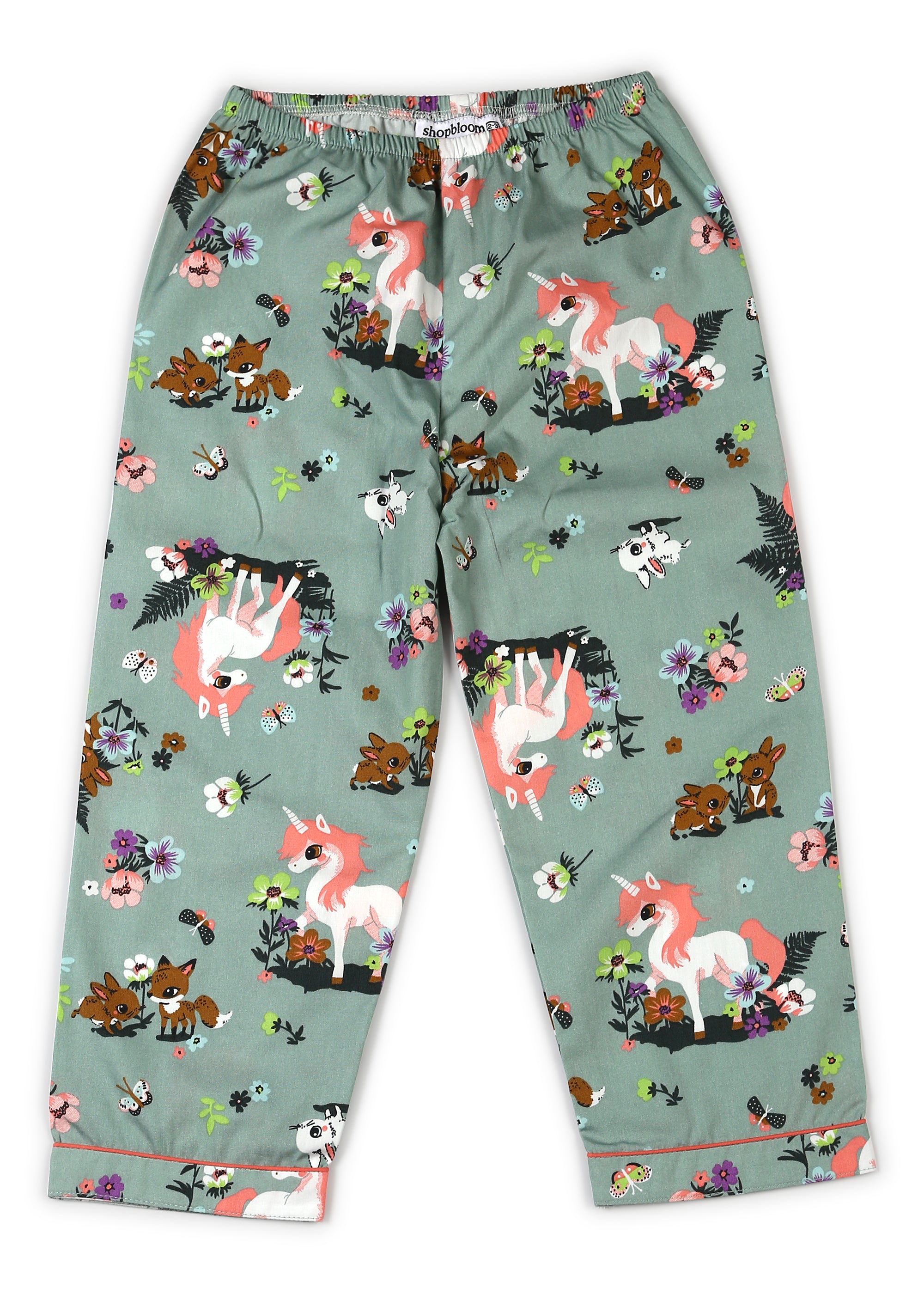 Unicorn Garden Print Long Sleeve Kids Night Suit - Shopbloom