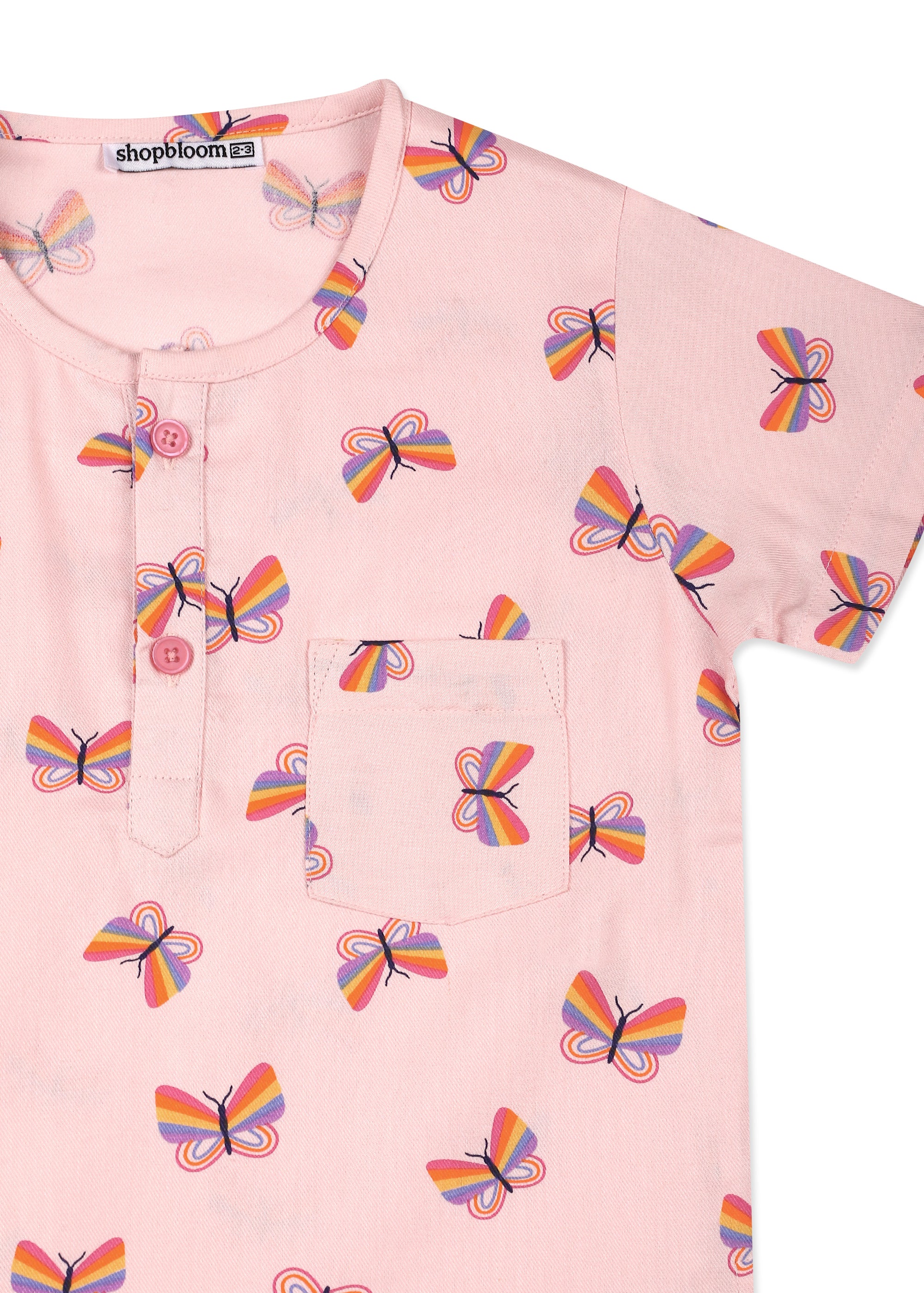 Butterfly Print Short Sleeve Kids Night Suit - Shopbloom