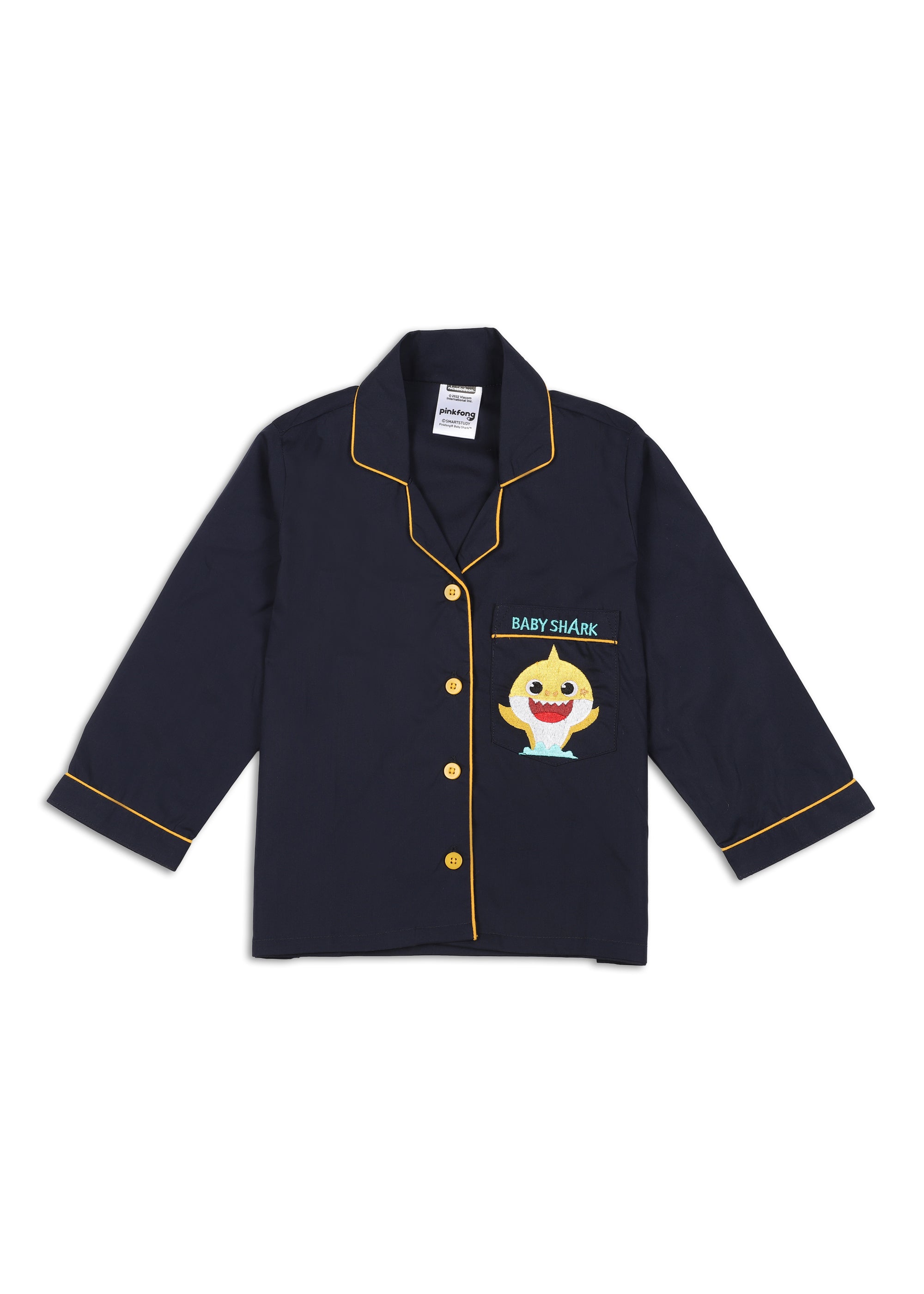 Baby Shark Embroidered Pocket Long Sleeve Kids Night Suit - Shopbloom