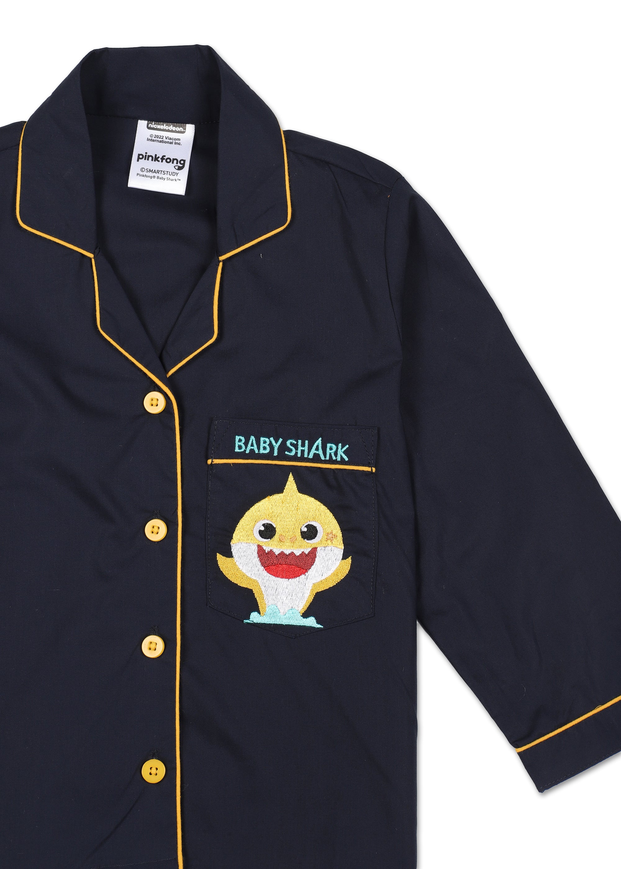 Baby Shark Embroidered Pocket Long Sleeve Kids Night Suit - Shopbloom