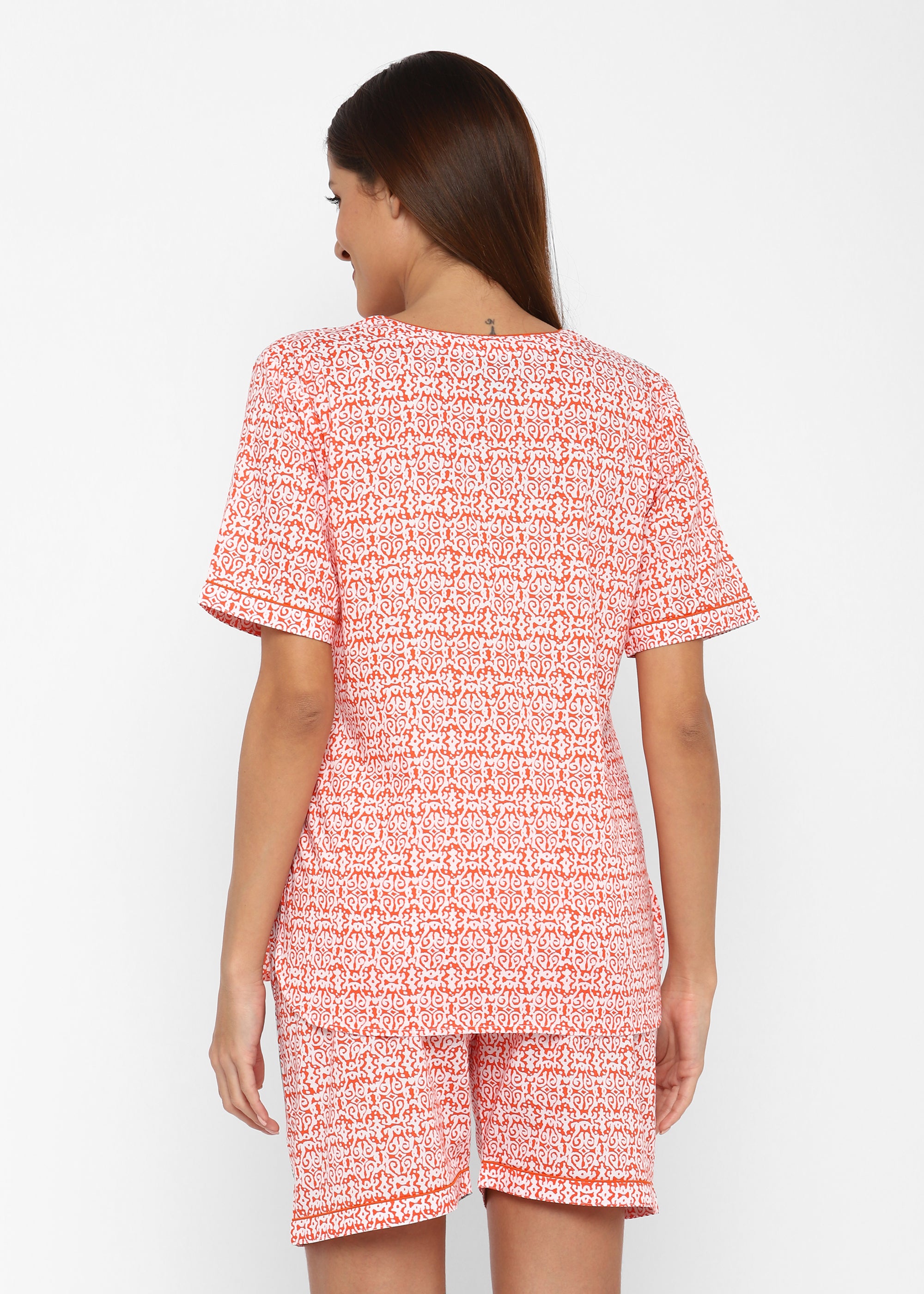 Orange Abstract Print Short Sleeve Women's Boxer Set - Shopbloom