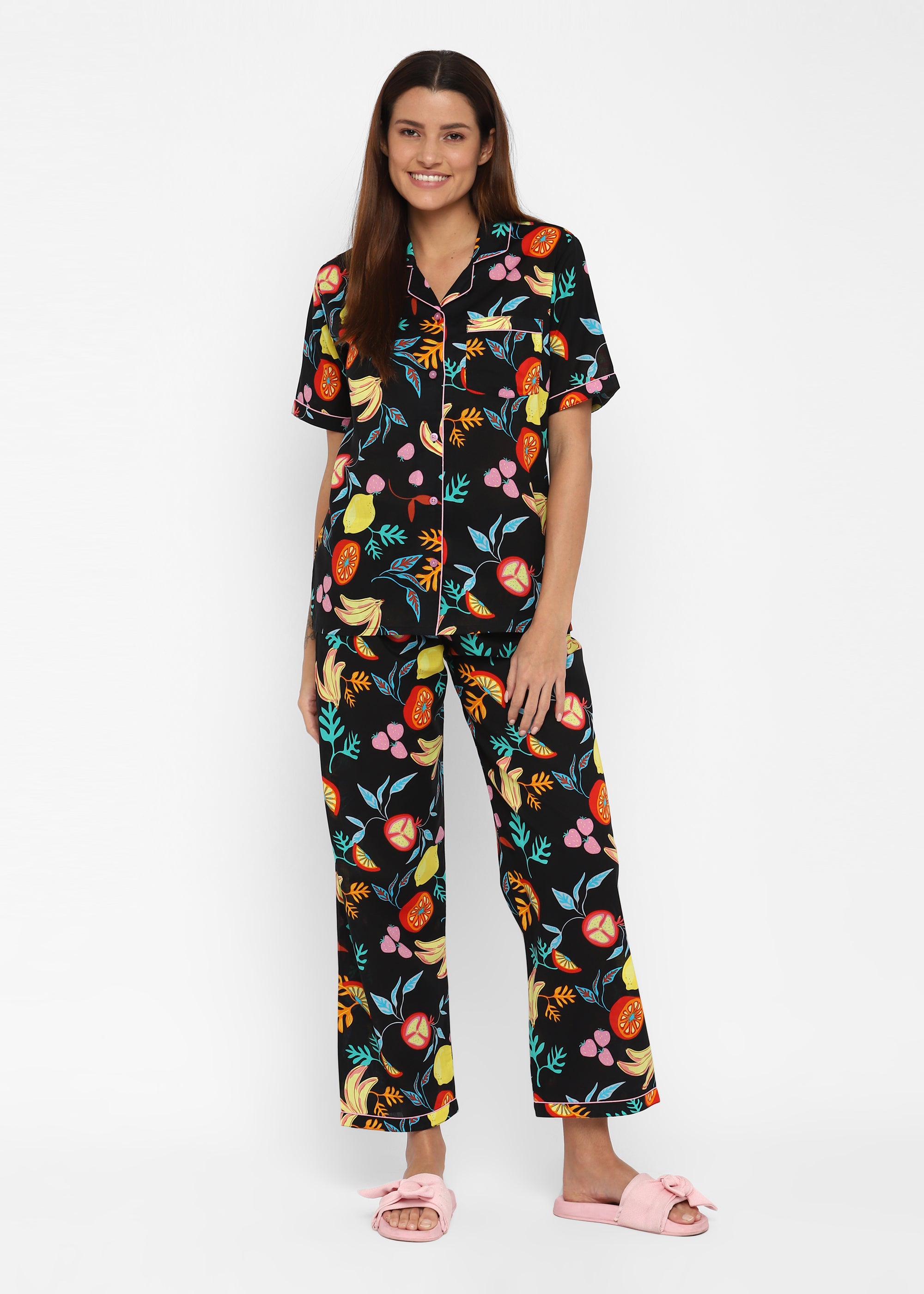 Mixed Colorful Print Short Sleeve Women's Night Suit - Shopbloom