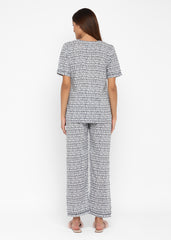 Black Abstract Print V-Neck Short Sleeve Women's Night Suit - Shopbloom