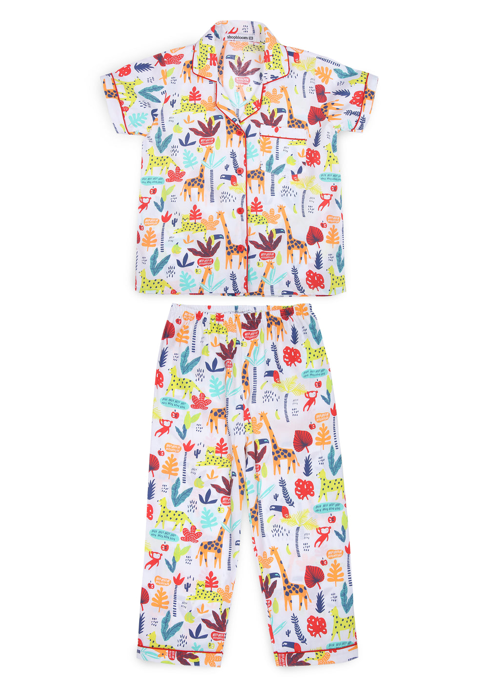 Animal Safari Print Short Sleeve Kids Night Suit - Shopbloom