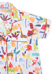Animal Safari Print Short Sleeve Kids Night Suit - Shopbloom