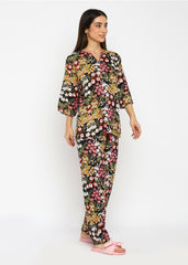 Full Bloom V Neck Print Long Sleeve Women's Night Suit - Shopbloom