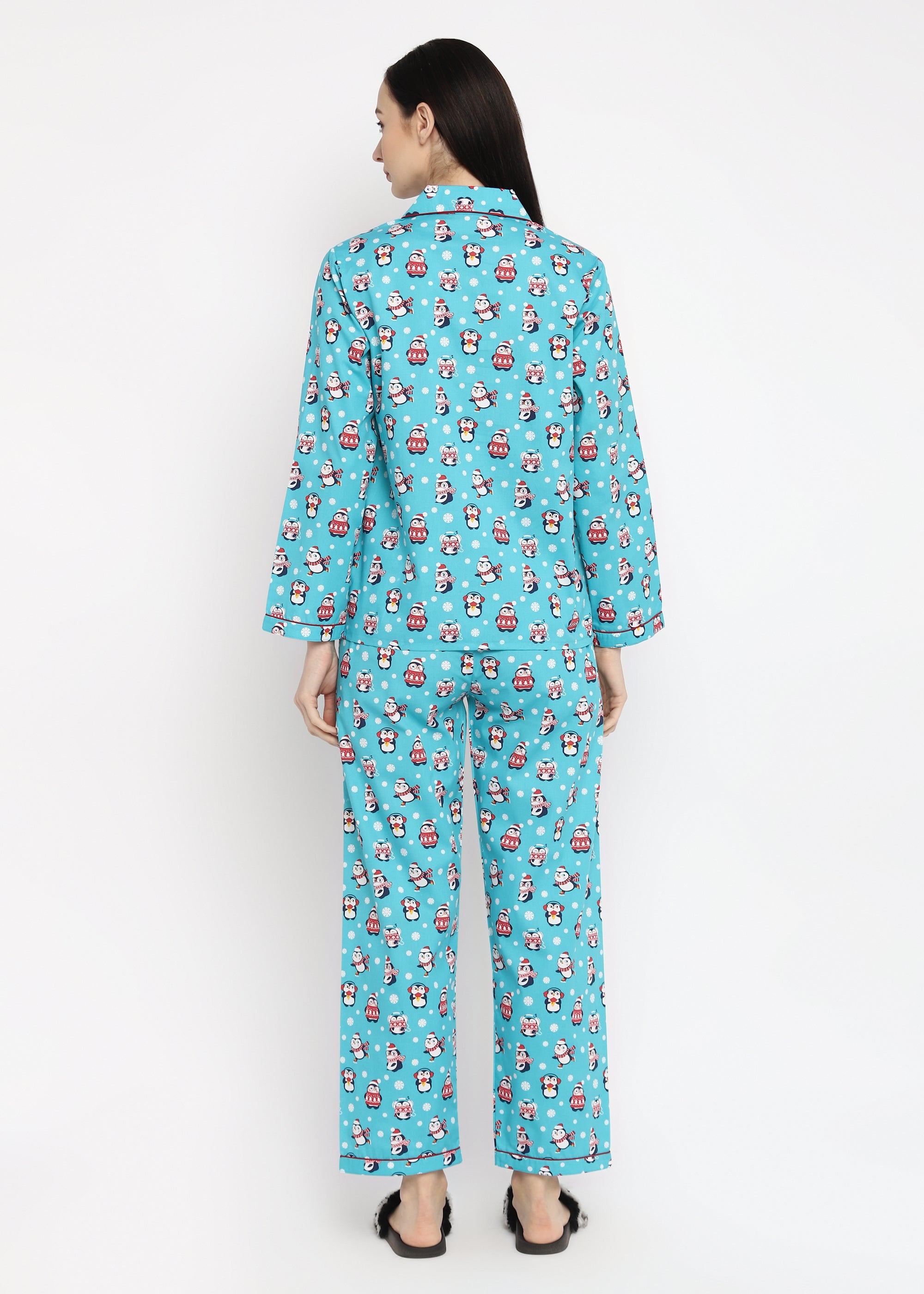 Cozy Penguin Print Long Sleeve Women's Night Suit - Shopbloom