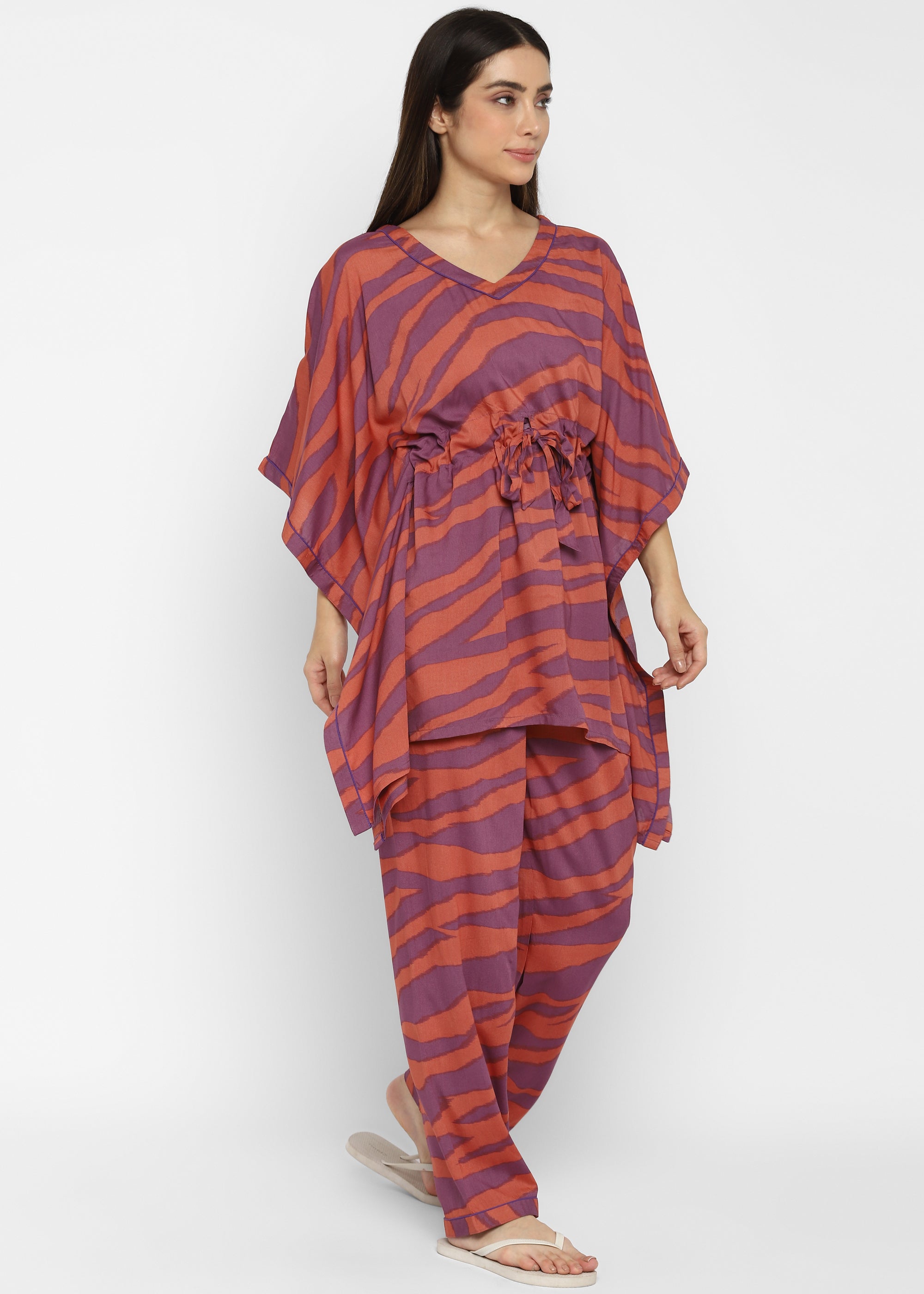 Abstract Print Cotton Women's  Kaftan Night Suit - Shopbloom
