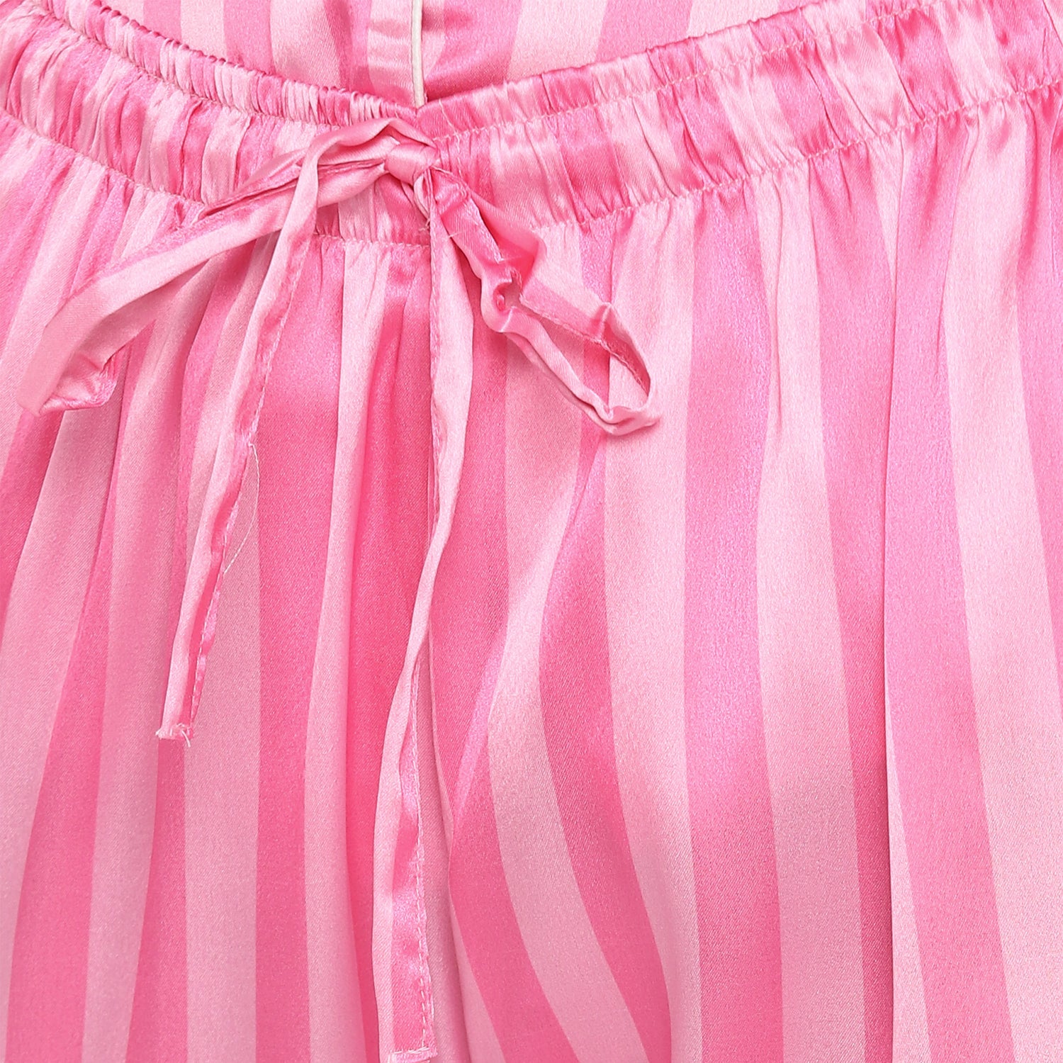 Pink Stripes Print  Long Sleeve Women's Night Suit - Shopbloom