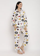 Cool Print Long Sleeve Women's Night Suit - Shopbloom